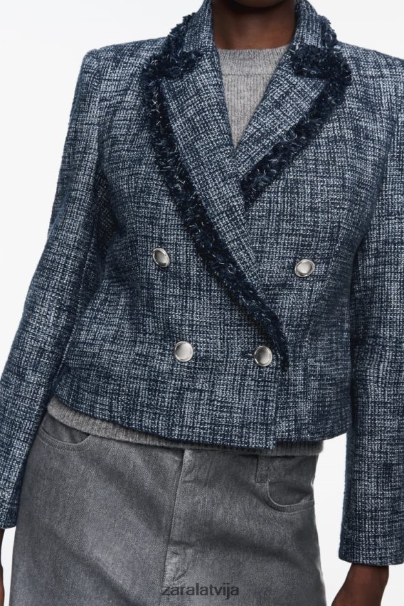 teksturēts īss žakete sievietes Zara jūras zils 6ZTV40181 apģērbs