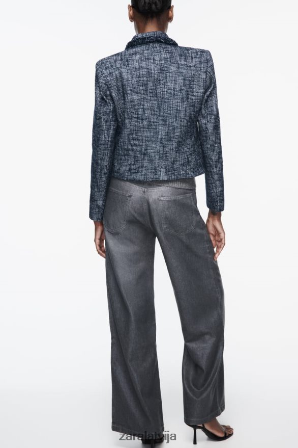 teksturēts īss žakete sievietes Zara jūras zils 6ZTV40181 apģērbs