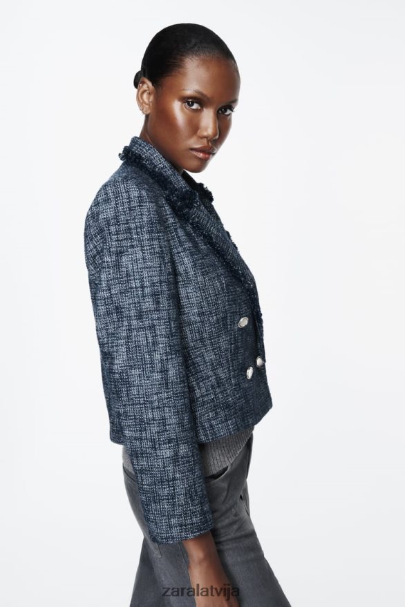teksturēts īss žakete sievietes Zara jūras zils 6ZTV40181 apģērbs