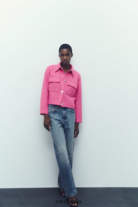 teksturēts īss žakete sievietes Zara rozā 6ZTV40180 apģērbs