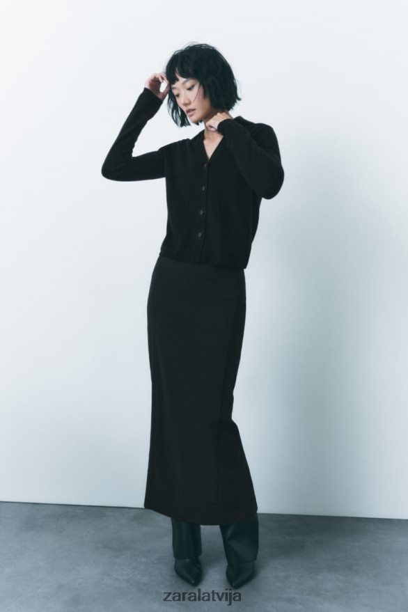 100% vilnas adīts polo džemperis sievietes Zara melns 6ZTV40268 apģērbs