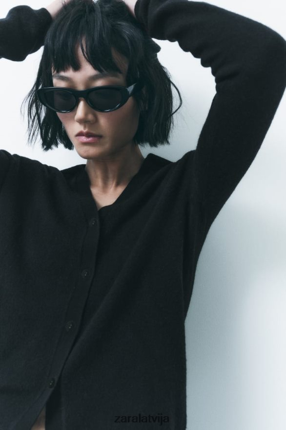 100% vilnas adīts polo džemperis sievietes Zara melns 6ZTV40268 apģērbs