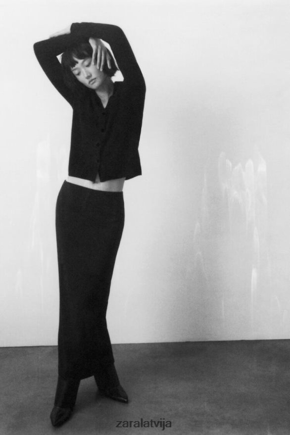 100% vilnas adīts polo džemperis sievietes Zara melns 6ZTV40268 apģērbs