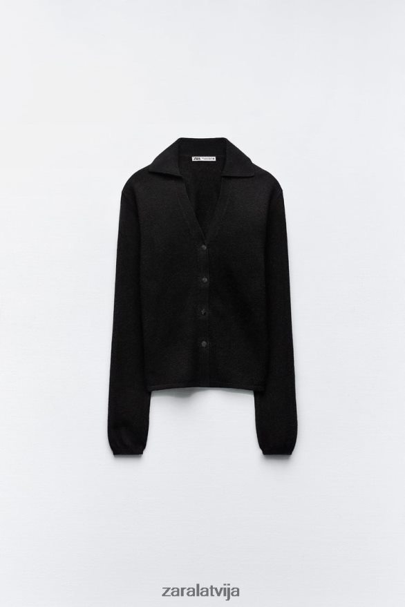 100% vilnas adīts polo džemperis sievietes Zara melns 6ZTV40268 apģērbs