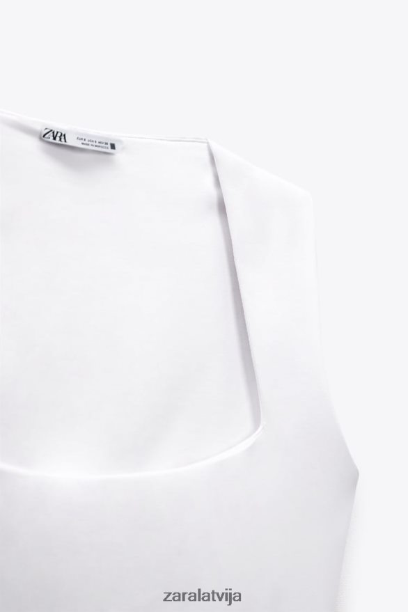 Bodijs ar kvadrātveida kakla izgriezumu sievietes Zara balts 6ZTV40264 apģērbs