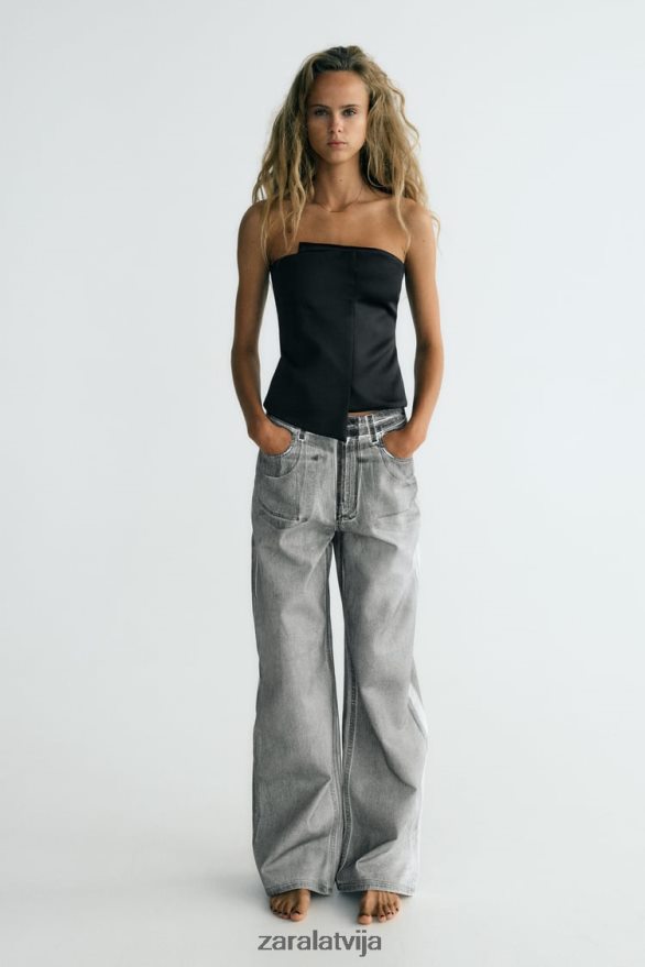 Tops bez lencītēm ar satīna efektu sievietes Zara melns 6ZTV40277 apģērbs