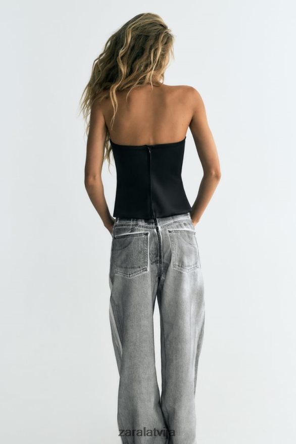 Tops bez lencītēm ar satīna efektu sievietes Zara melns 6ZTV40277 apģērbs