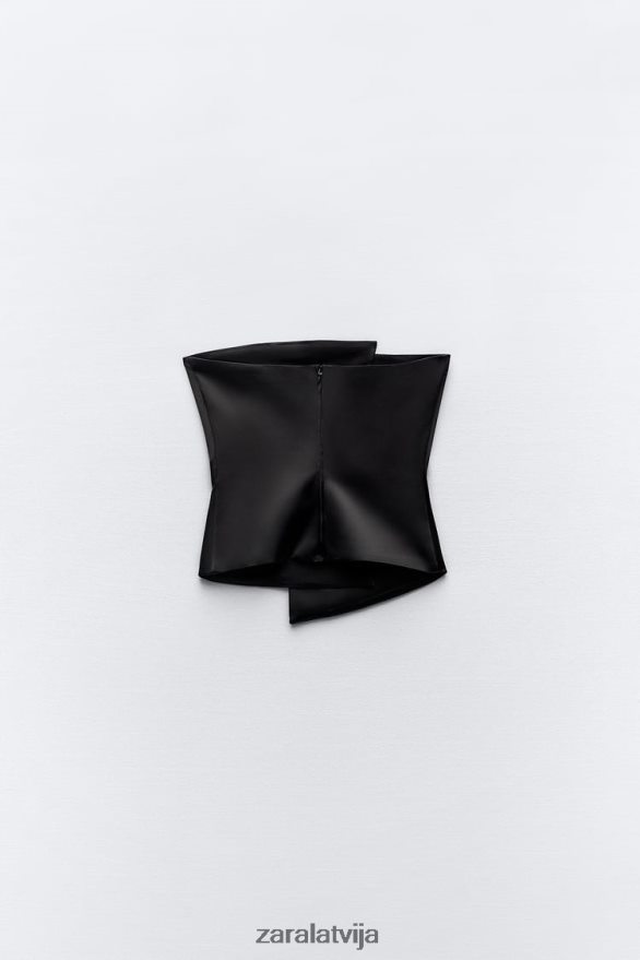 Tops bez lencītēm ar satīna efektu sievietes Zara melns 6ZTV40277 apģērbs