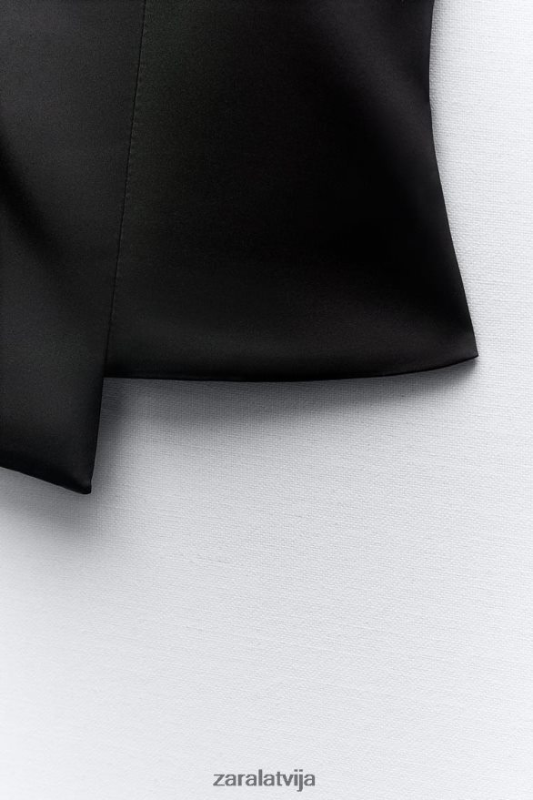 Tops bez lencītēm ar satīna efektu sievietes Zara melns 6ZTV40277 apģērbs