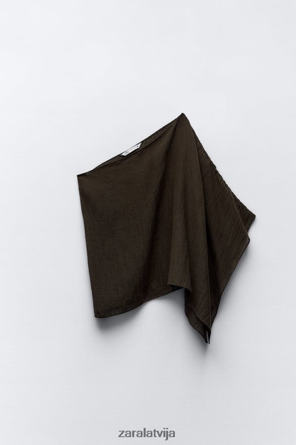 asimetrisks lina maisījuma tops sievietes Zara tumši brūns 6ZTV40280 apģērbs