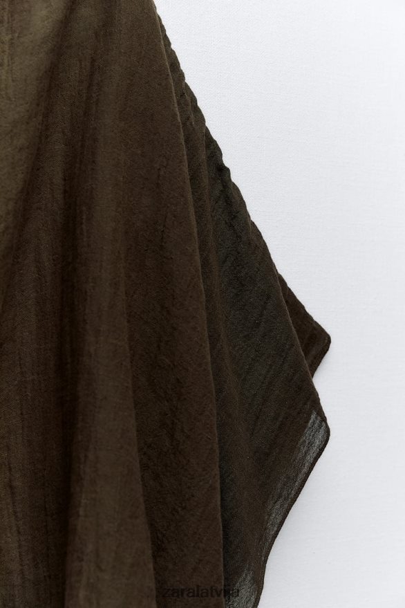 asimetrisks lina maisījuma tops sievietes Zara tumši brūns 6ZTV40280 apģērbs