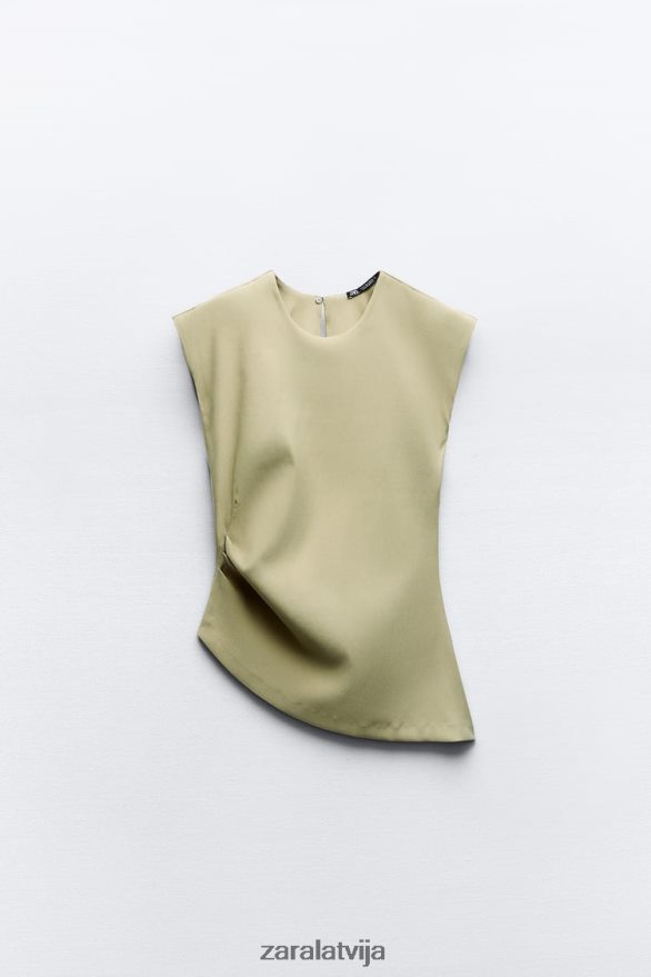 asimetrisks rievots tops sievietes Zara gaišs haki 6ZTV40282 apģērbs