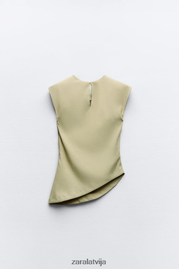asimetrisks rievots tops sievietes Zara gaišs haki 6ZTV40282 apģērbs
