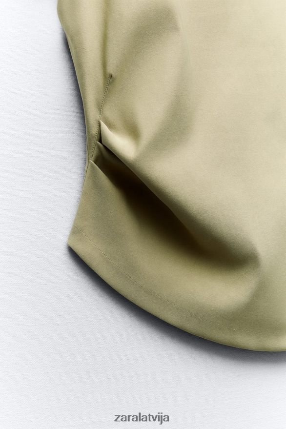 asimetrisks rievots tops sievietes Zara gaišs haki 6ZTV40282 apģērbs