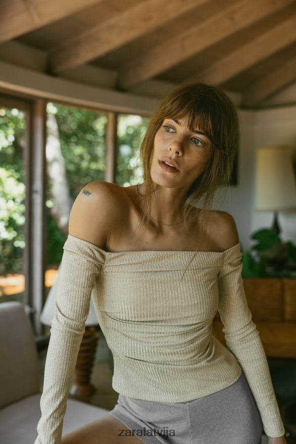 bando tops ar metālisku pavedienu sievietes Zara zeltaini 6ZTV40248 apģērbs