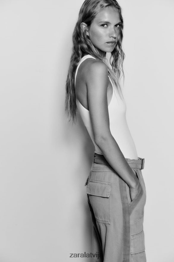 bodijs ar apkakli sievietes Zara balts 6ZTV40270 apģērbs