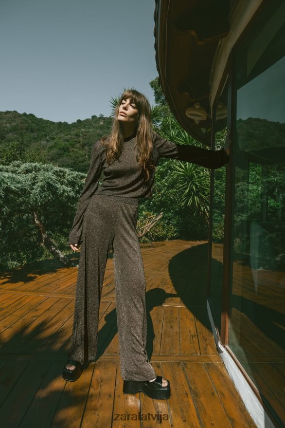 crop top ar metāla pavedienu sievietes Zara zelts 6ZTV40247 apģērbs