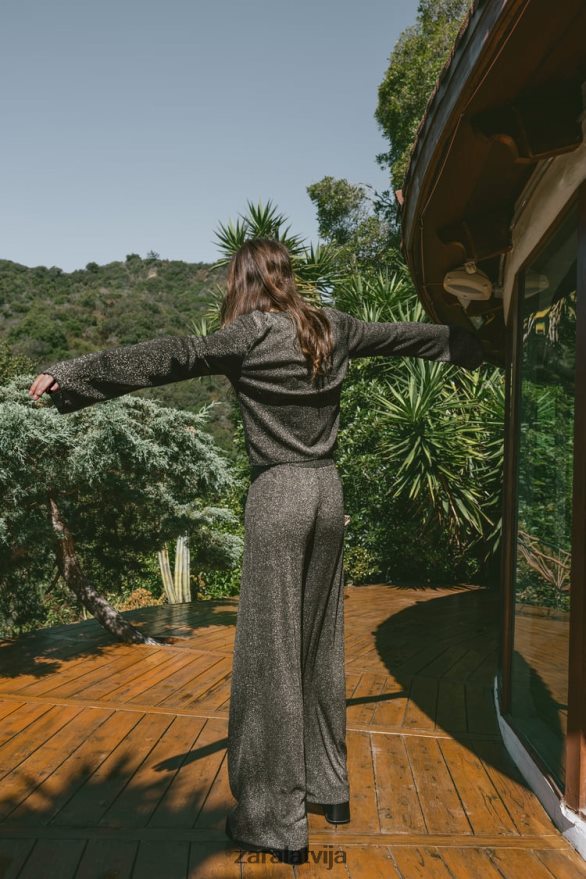 crop top ar metāla pavedienu sievietes Zara zelts 6ZTV40247 apģērbs