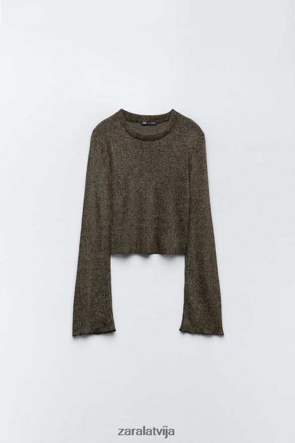 crop top ar metāla pavedienu sievietes Zara zelts 6ZTV40247 apģērbs