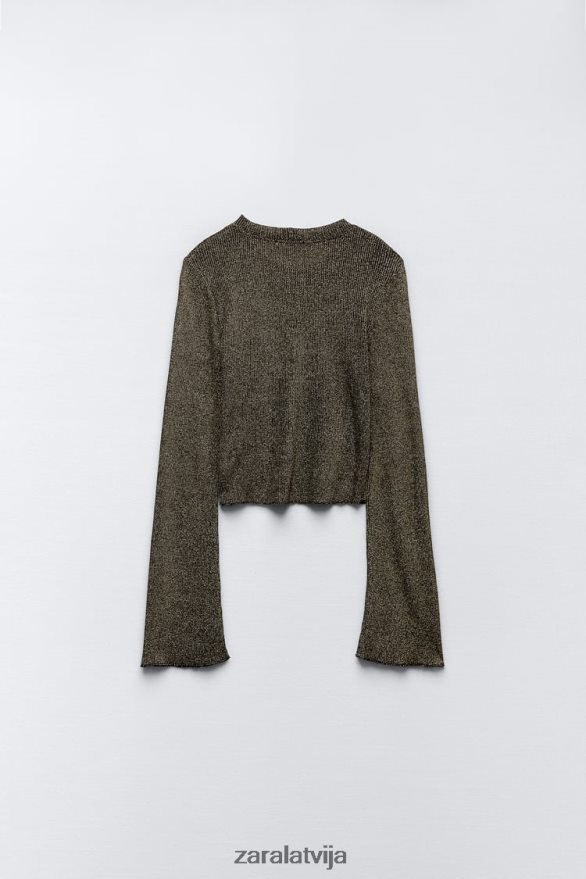 crop top ar metāla pavedienu sievietes Zara zelts 6ZTV40247 apģērbs