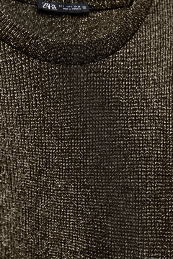 crop top ar metāla pavedienu sievietes Zara zelts 6ZTV40247 apģērbs