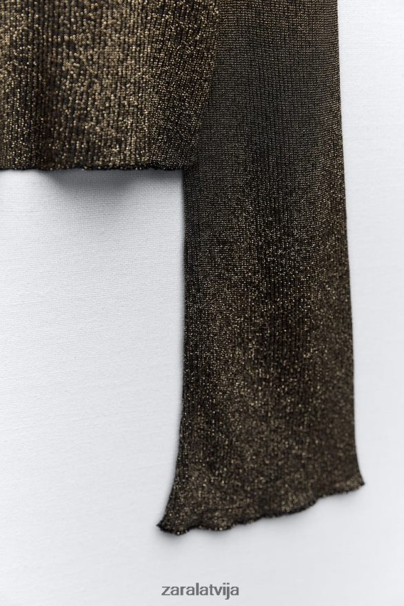 crop top ar metāla pavedienu sievietes Zara zelts 6ZTV40247 apģērbs