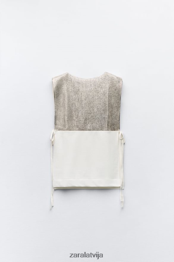 kontrastējošas folijas veste sievietes Zara ekru 6ZTV40252 apģērbs