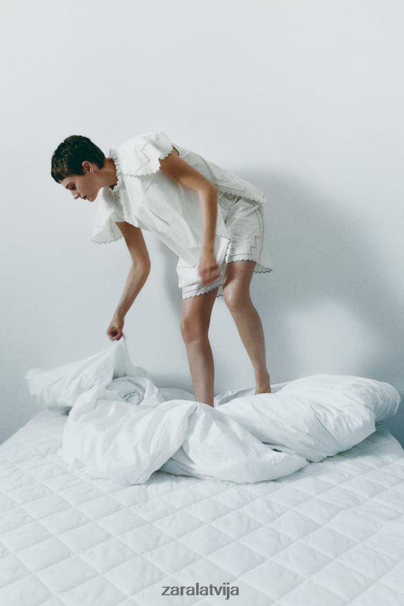 kontrasta izšūts tops sievietes Zara balts 6ZTV40828 apģērbs