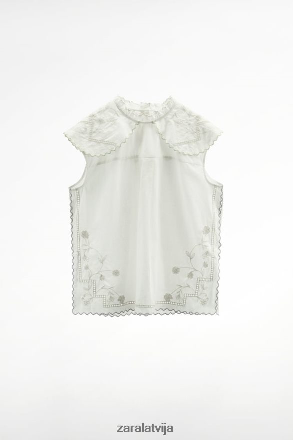 kontrasta izšūts tops sievietes Zara balts 6ZTV40828 apģērbs