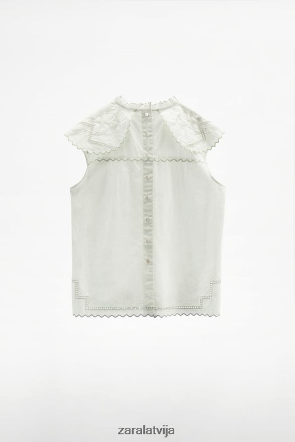 kontrasta izšūts tops sievietes Zara balts 6ZTV40828 apģērbs