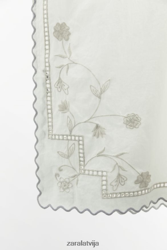 kontrasta izšūts tops sievietes Zara balts 6ZTV40828 apģērbs