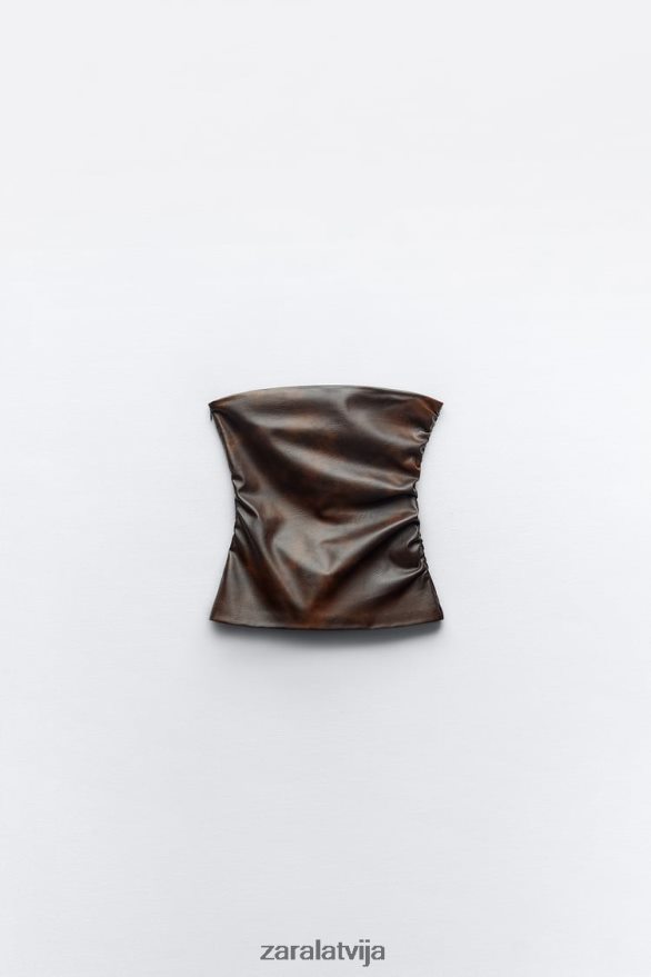 mākslīgās ādas tops bez lencēm sievietes Zara tumši brūns 6ZTV40265 apģērbs