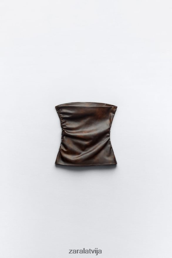 mākslīgās ādas tops bez lencēm sievietes Zara tumši brūns 6ZTV40265 apģērbs