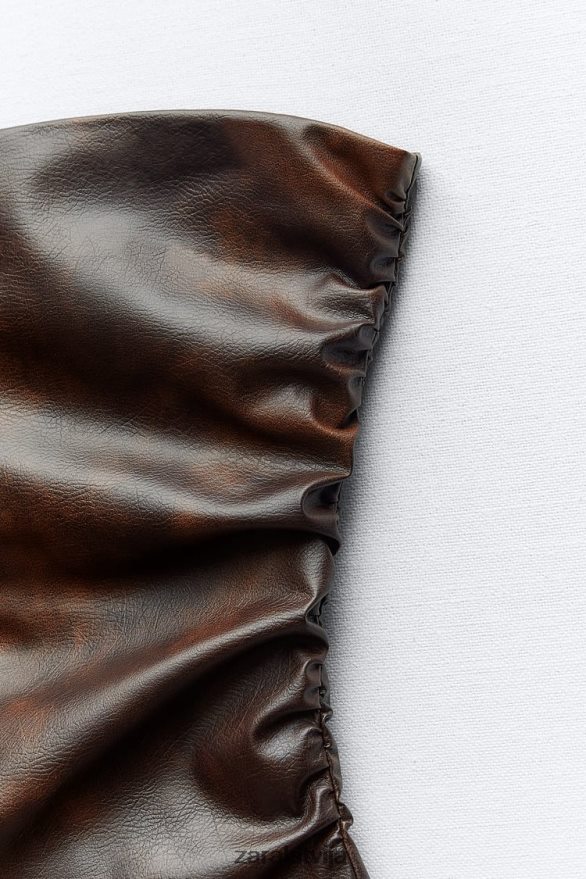 mākslīgās ādas tops bez lencēm sievietes Zara tumši brūns 6ZTV40265 apģērbs