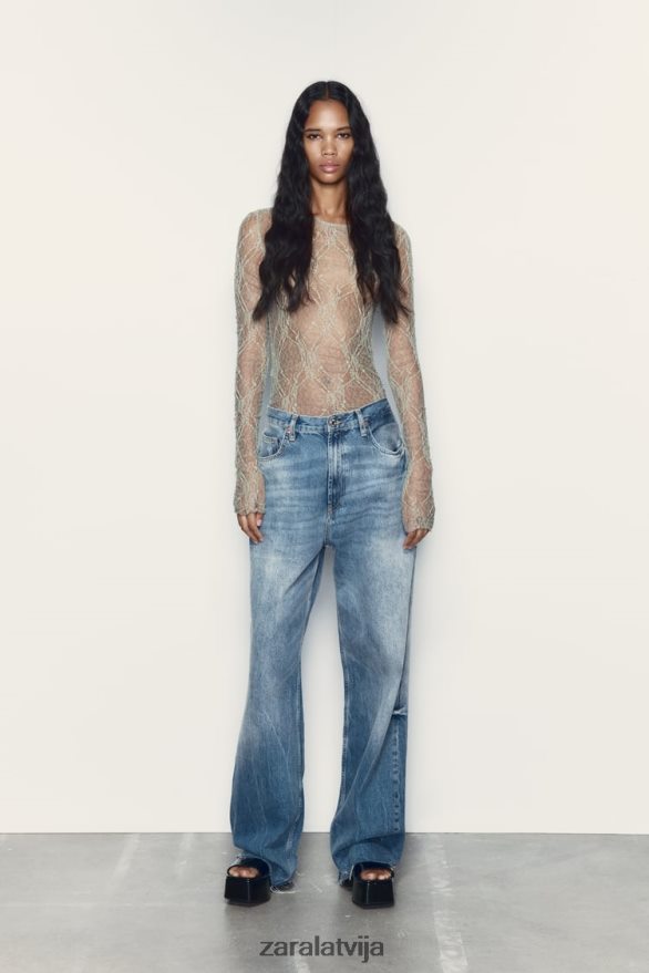 mežģīņu bodijs sievietes Zara gaišs haki 6ZTV40269 apģērbs