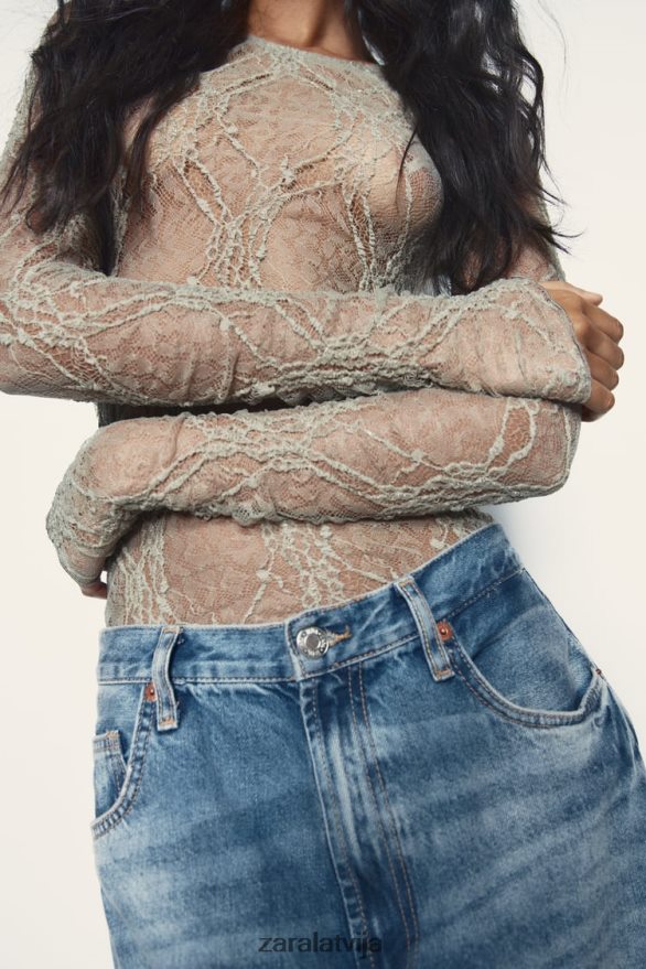 mežģīņu bodijs sievietes Zara gaišs haki 6ZTV40269 apģērbs