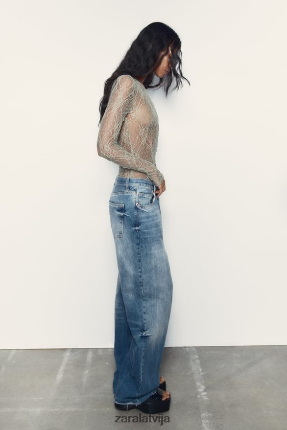 mežģīņu bodijs sievietes Zara gaišs haki 6ZTV40269 apģērbs