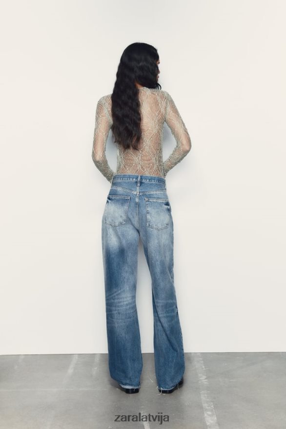 mežģīņu bodijs sievietes Zara gaišs haki 6ZTV40269 apģērbs