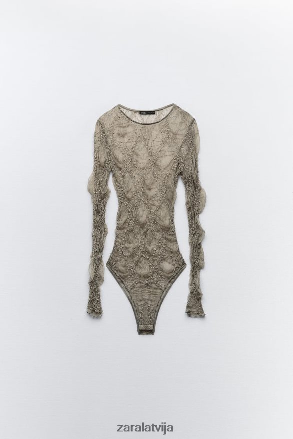 mežģīņu bodijs sievietes Zara gaišs haki 6ZTV40269 apģērbs
