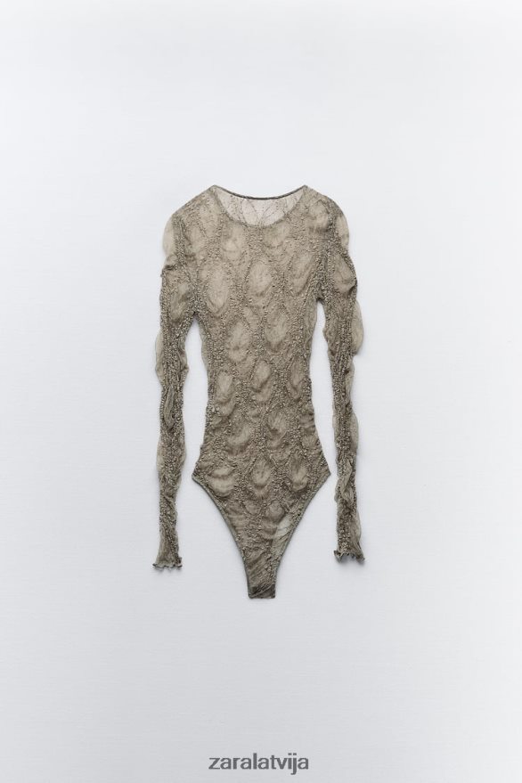 mežģīņu bodijs sievietes Zara gaišs haki 6ZTV40269 apģērbs