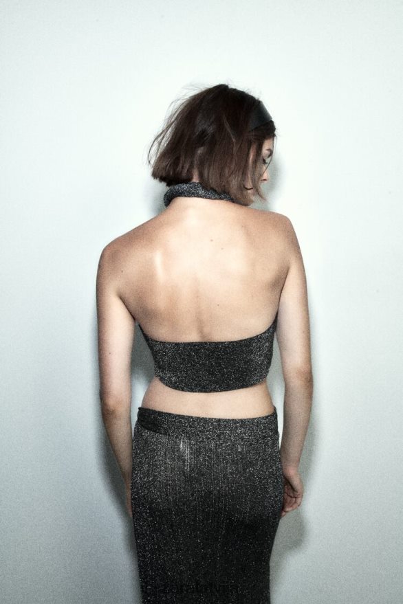 metāla pavedienu wrap trikotāžas tops sievietes Zara melns 6ZTV40262 apģērbs