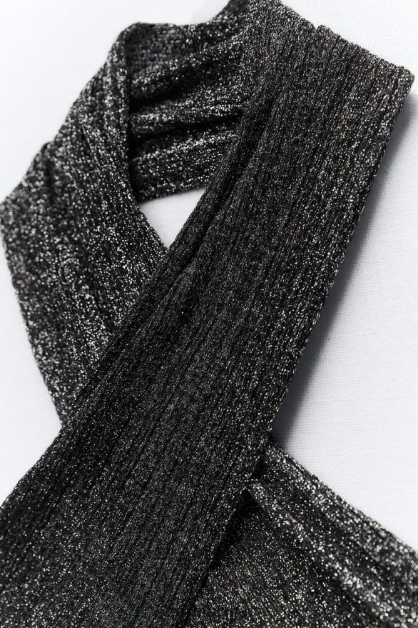 metāla pavedienu wrap trikotāžas tops sievietes Zara melns 6ZTV40262 apģērbs