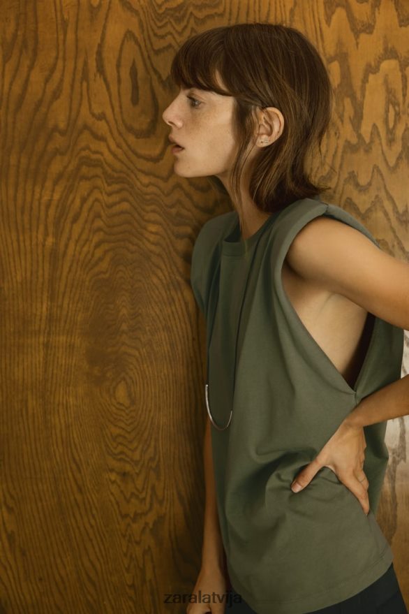 plecu polstera augšdaļa sievietes Zara haki 6ZTV40253 apģērbs
