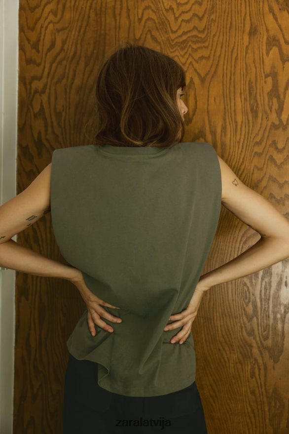 plecu polstera augšdaļa sievietes Zara haki 6ZTV40253 apģērbs