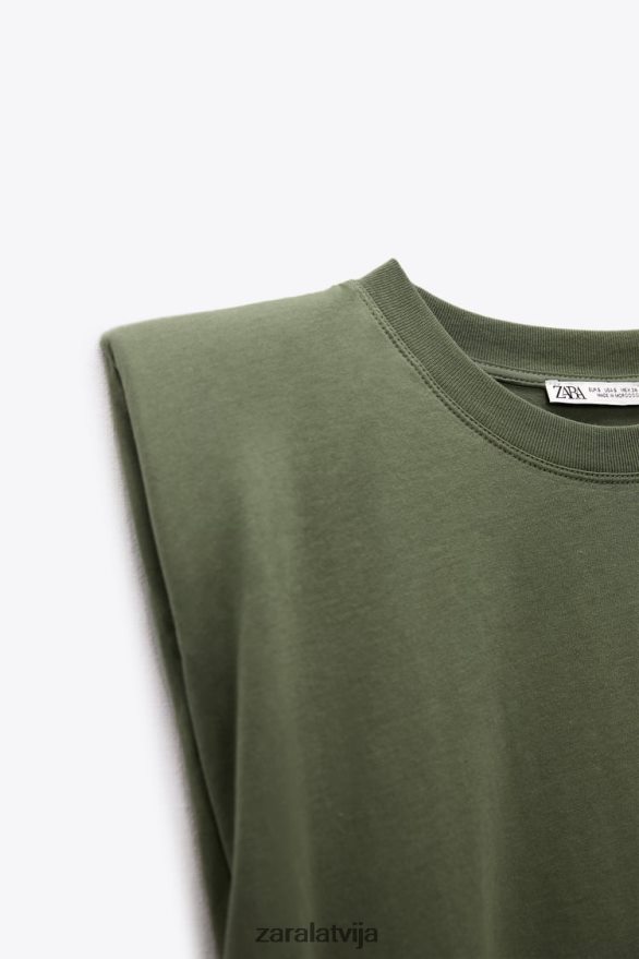 plecu polstera augšdaļa sievietes Zara haki 6ZTV40253 apģērbs