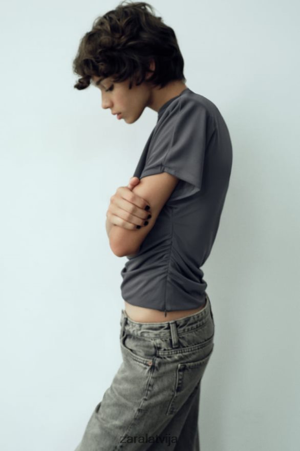 sānu rievota augšdaļa sievietes Zara antracīta pelēks 6ZTV40258 apģērbs