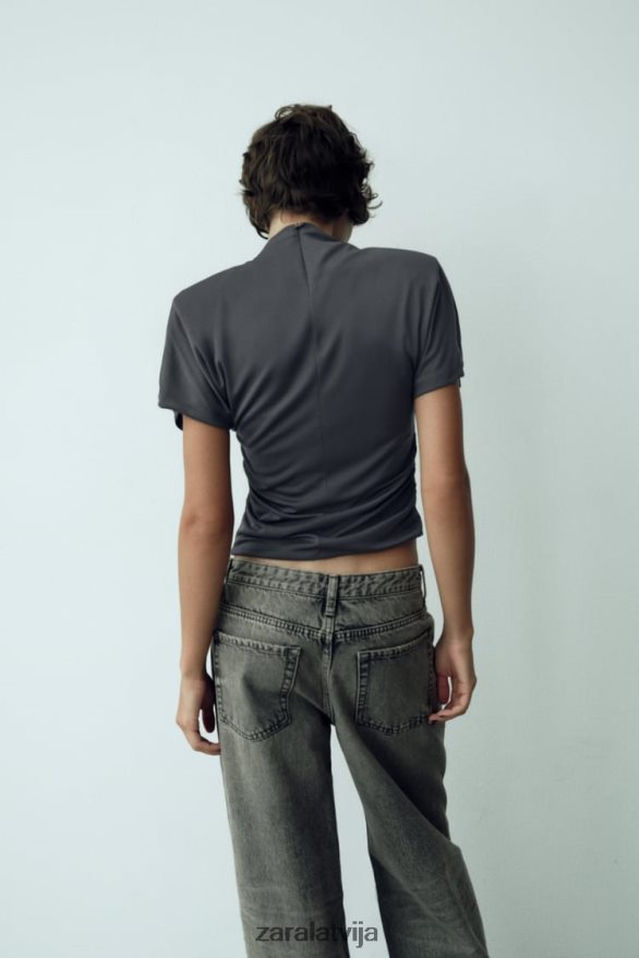 sānu rievota augšdaļa sievietes Zara antracīta pelēks 6ZTV40258 apģērbs