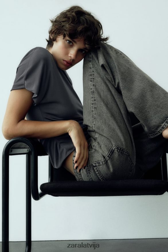 sānu rievota augšdaļa sievietes Zara antracīta pelēks 6ZTV40258 apģērbs