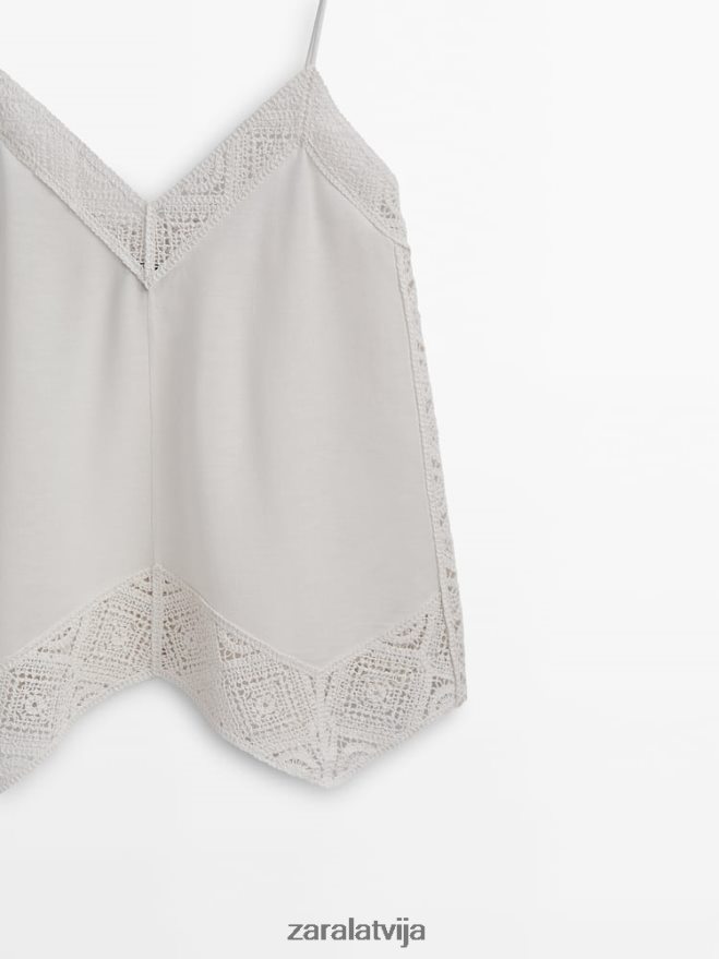 siksnu tops ar tamborētu detaļu sievietes Zara austeru balts 6ZTV40846 apģērbs