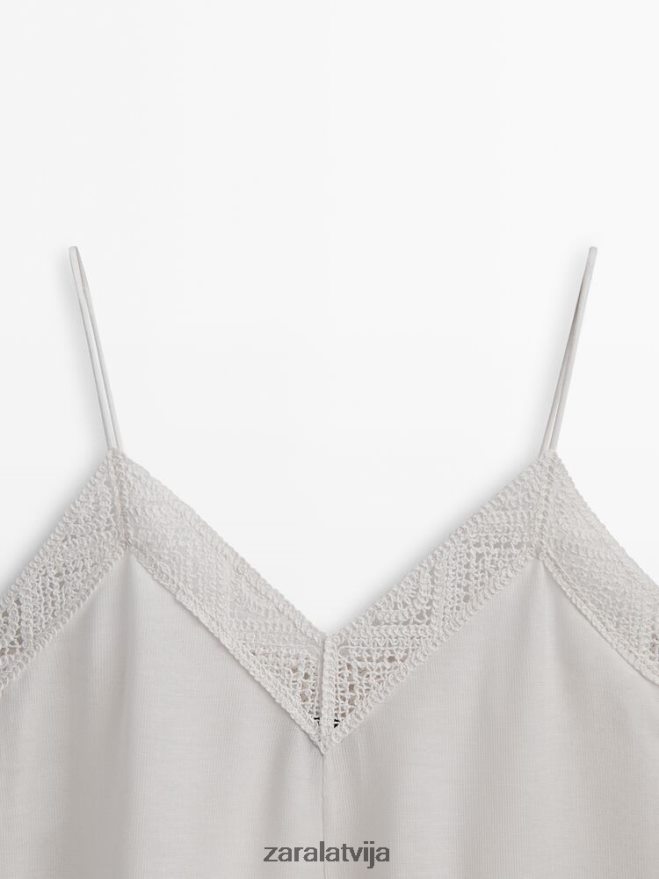 siksnu tops ar tamborētu detaļu sievietes Zara austeru balts 6ZTV40846 apģērbs